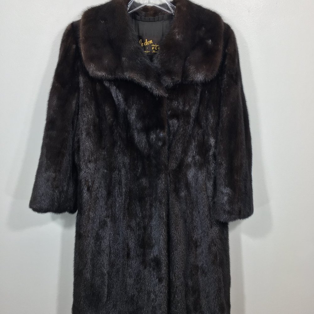 Classic MINK fur coat dark brown black Women's Small jacket 539